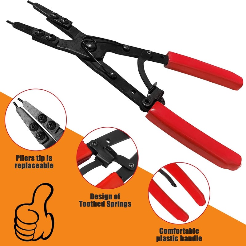 Guweta 38700 Snap Ring Pliers 10in Heavy Duty Internal External Circlip Pliers with Ratchet Locking Design Anti-slip Snap-ring Installation Removal Kit Fit for Ford Super Duty Pickups 2007 and Newer (Red) - Image 2